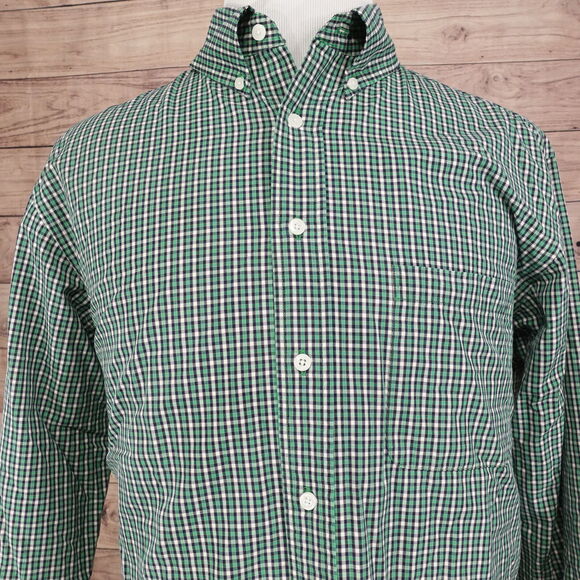 ROUNDTREE & YORKE GREEN GINGHAM CHECK BUTTON DOWN SHIRT MENS SZ L LARGE - Picture 1 of 6
